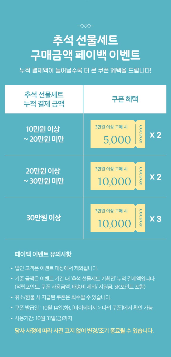 추석 선물세트 구매금액 페이백 이벤트