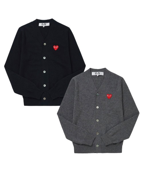 [꼼데가르송] 레드 하트 니트 가디건 (남녀공용)_블랙 S