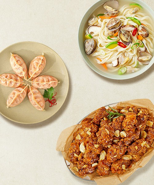 [분식세트] 바지락생칼국수 + 일미김치만두 + 마늘닭강정 250g