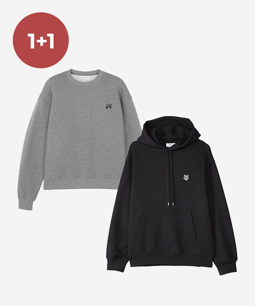[병행수입][1+1] 메종키츠네 그레이폭스 맨투맨 블랙 S + 후드티 블랙 S